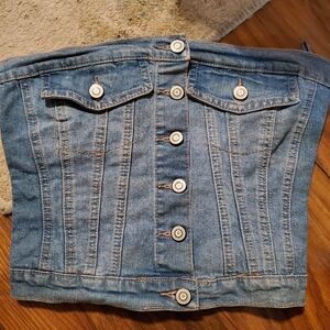 Classic Blue Denim Women's Crop Top. Corset Style.